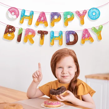 Фон для сладких пончиков, баннер, Тематический шоколадный батончик, украшения для вечеринки по случаю Дня рождения, детские принадлежности для вечеринки по случаю 1-го Дня рождения, Девочка для душа