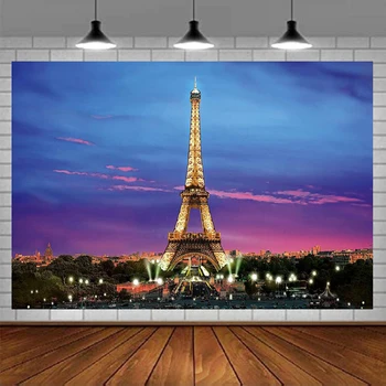Фон для фотосъемки в Париже Эйфелева Башня Баннер Плакат Реквизит для Фотобудки Ночной вид Парижа Реквизит Украшение фона стены
