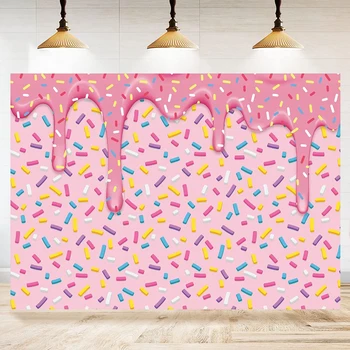 Фон для фотосъемки с пончиками для вечеринки по случаю Дня рождения Розовой девочки, фон для душа ребенка, красочный баннер с конфетти, декор