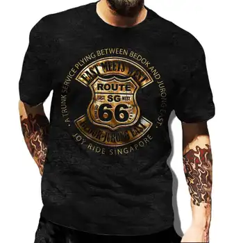 Футболка Route 66, Мужской Винтажный Американский Топ, Одежда Больших размеров С 3D печатью, Винтажная футболка с коротким рукавом, Модная Уличная Мужская одежда