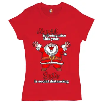 Футболка Santa is Social Distancing, Рождественский карантин, непослушная женская футболка