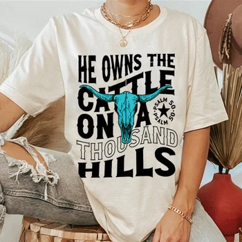 Футболки с изображением христиан He Owns The Cattle, Винтажная хлопковая свободная женская футболка с коротким рукавом, повседневные футболки в стиле Вестерн-христиан