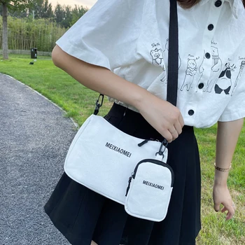 Холщовая женская сумка через плечо, трендовая маленькая сумка через плечо, Корейская однотонная студенческая сумка для телефона, простой кошелек для покупок на молнии.