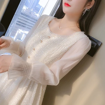 Элегантное Мини-Белое Платье, Женское Корейское Офисное Платье в стиле пэчворк, Винтажное Вечернее платье для вечеринки 2023, осень